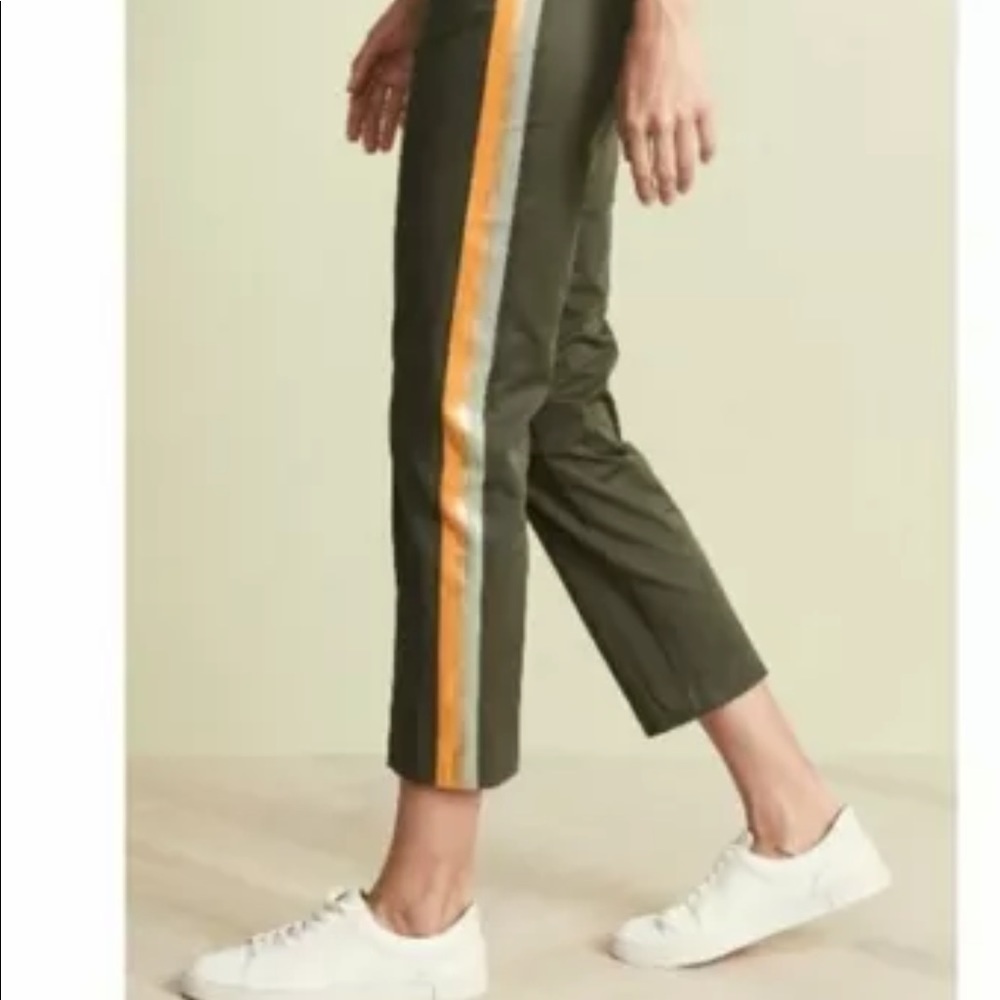 Le Superbe Honore Pants Women's Sz 4 Green Printed Stripe Straight Cut Cropped